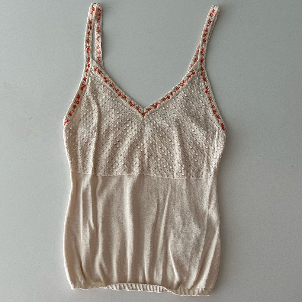 Free People Cream Tank Top with Orange Floral Accents